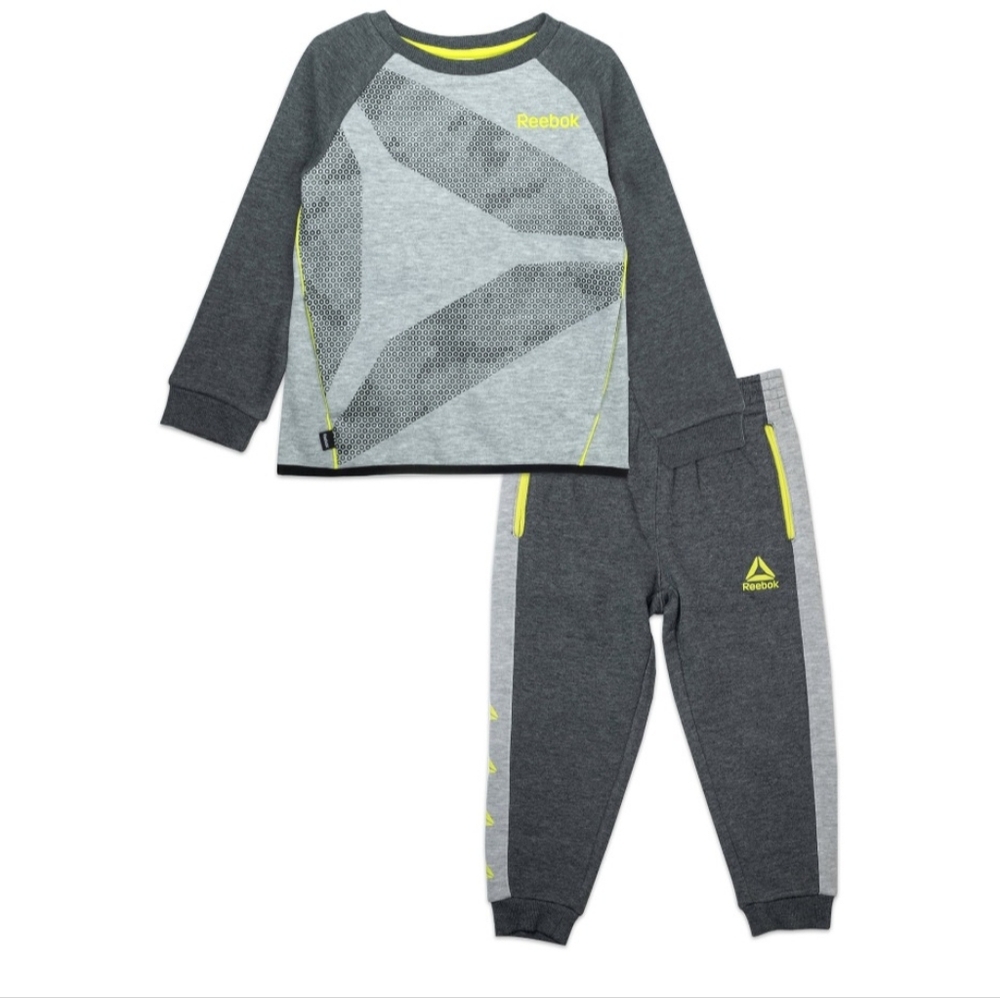 NWT Reebok 2pc Toddler Boys Grey Fleece Sweatshirt & Joggers Outfit Size 4T